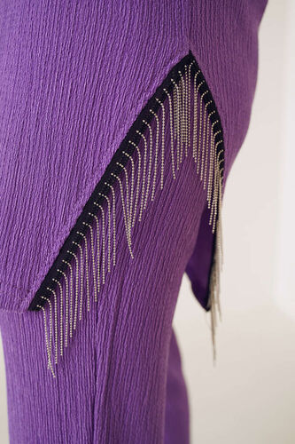 Yırtmaçları Zincir Püsküllü Bürümcük İkili Takım Mor - İKİLİ TAKIM