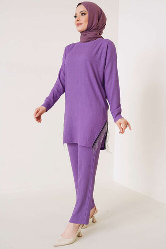 Yırtmaçları Zincir Püsküllü Bürümcük İkili Takım Mor 