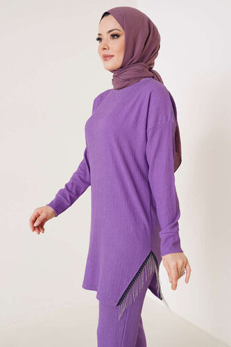 Yırtmaçları Zincir Püsküllü Bürümcük İkili Takım Mor - İKİLİ TAKIM