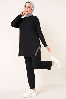 Yırtmaçları Zincir Püsküllü Bürümcük İkili Takım Siyah