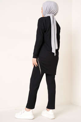 Yırtmaçları Zincir Püsküllü Bürümcük İkili Takım Siyah - İKİLİ TAKIM