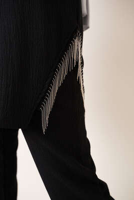 Yırtmaçları Zincir Püsküllü Bürümcük İkili Takım Siyah - İKİLİ TAKIM