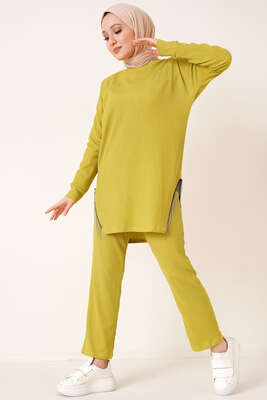 Yırtmaçları Zincir Püsküllü Bürümcük İkili Takım Yağ Yeşili - İKİLİ TAKIM