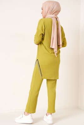 Yırtmaçları Zincir Püsküllü Bürümcük İkili Takım Yağ Yeşili - İKİLİ TAKIM