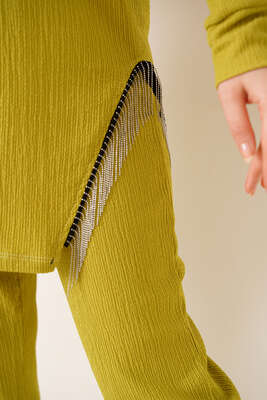 Yırtmaçları Zincir Püsküllü Bürümcük İkili Takım Yağ Yeşili - İKİLİ TAKIM