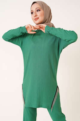 Yırtmaçları Zincir Püsküllü Bürümcük İkili Takım Yeşil - İKİLİ TAKIM