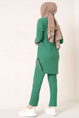 Yırtmaçları Zincir Püsküllü Bürümcük İkili Takım Yeşil - İKİLİ TAKIM