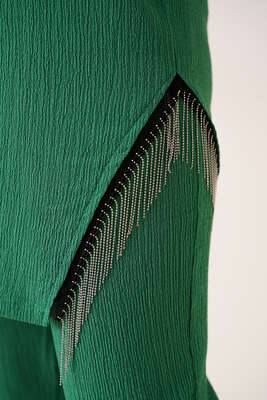 Yırtmaçları Zincir Püsküllü Bürümcük İkili Takım Yeşil - İKİLİ TAKIM