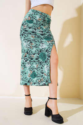 Yırtmaçlı Ağaç Kabuğu Etek Mint - Kadın Giyim Modelleri