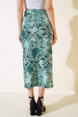 Yırtmaçlı Ağaç Kabuğu Etek Mint - Kadın Giyim Modelleri