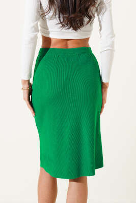 Yırtmaçlı Bel Lastikli Midi Triko Etek Zümrüt - Kadın Giyim Modelleri