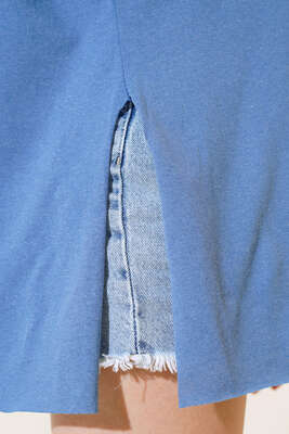 Yırtmaçlı Duble Kol T-shirt İndigo - Kadın Giyim Modelleri