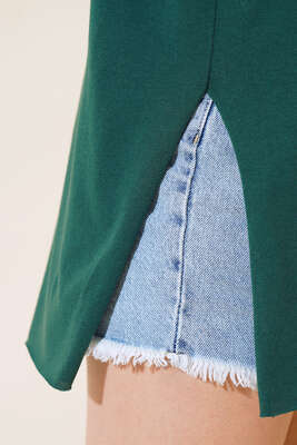 Yırtmaçlı Duble Kol T-shirt Zümrüt Yeşili - Kadın Giyim Modelleri