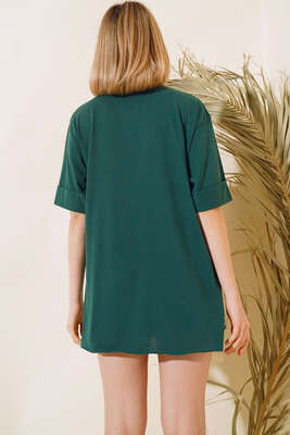 Yırtmaçlı Duble Kol T-shirt Zümrüt Yeşili - Thumbnail