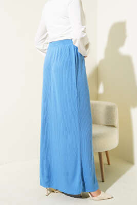 Yırtmaçlı Düğme Detaylı Triko Etek İndigo - Uzun Etek