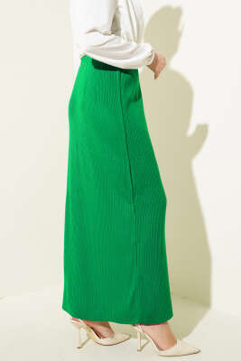 Yırtmaçlı Düğme Detaylı Triko Etek Zümrüt - Uzun Etek