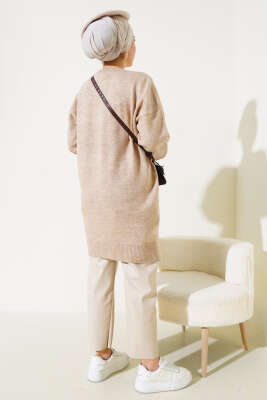 Yırtmaçlı Düz Yumoş Triko Tunik Büsküvi - Triko Tunik