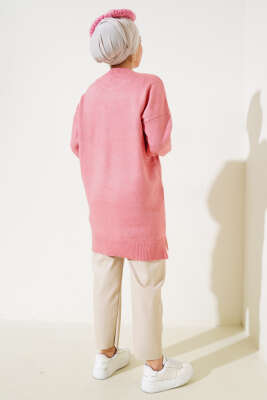 Yırtmaçlı Düz Yumoş Triko Tunik Gül Kurusu - Triko Tunik