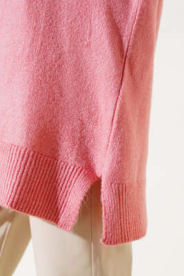 Yırtmaçlı Düz Yumoş Triko Tunik Gül Kurusu - Triko Tunik