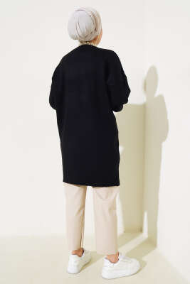 Yırtmaçlı Düz Yumoş Triko Tunik Siyah - Triko Tunik