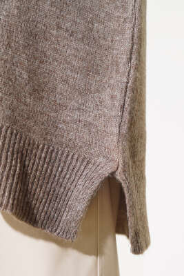 Yırtmaçlı Düz Yumoş Triko Tunik Vizon - Triko Tunik