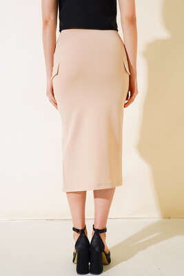 Yırtmaçlı Etek Bej - Kadın Giyim Modelleri