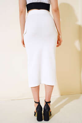 Yırtmaçlı Etek Beyaz - Kadın Giyim Modelleri