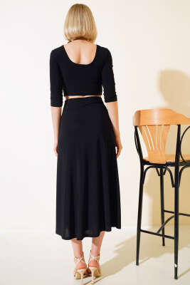 Yırtmaçlı Etekli İkili Takım Siyah - Kadın Giyim Modelleri