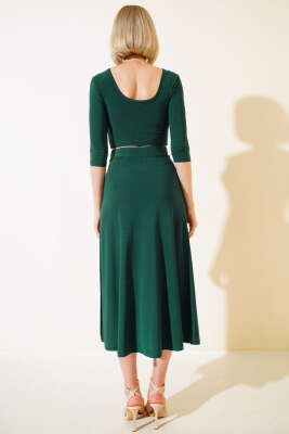 Yırtmaçlı Etekli İkili Takım Zümrüt Yeşili - Kadın Giyim Modelleri