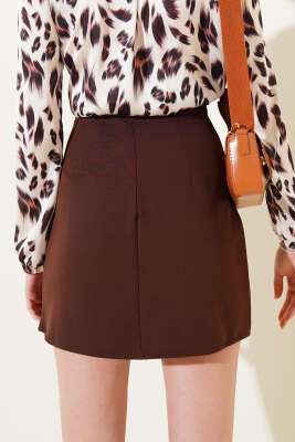 Yırtmaçlı Fermuarlı Mini Etek Kahve - Kadın Giyim Modelleri