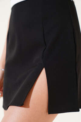 Yırtmaçlı Fermuarlı Mini Etek Siyah - Kadın Giyim Modelleri