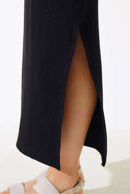 Yırtmaçlı Kaşkorse Elbise Siyah - Kadın Giyim Modelleri