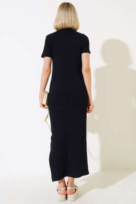 Yırtmaçlı Kaşkorse Elbise Siyah - Kadın Giyim Modelleri