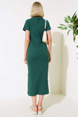 Yırtmaçlı Kaşkorse Elbise Zümrüt - Kadın Giyim Modelleri