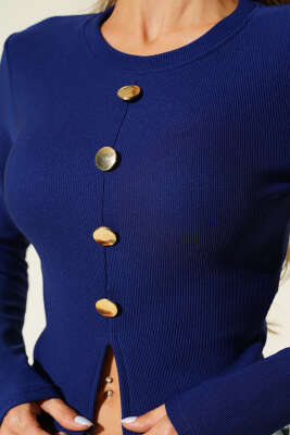 Yırtmaçlı Kaşkorse Uzun Kol Bluz Lacivert - Yılın Fırsatı