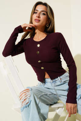 Yırtmaçlı Kaşkorse Uzun Kol Bluz Mürdüm - Yılın Fırsatı