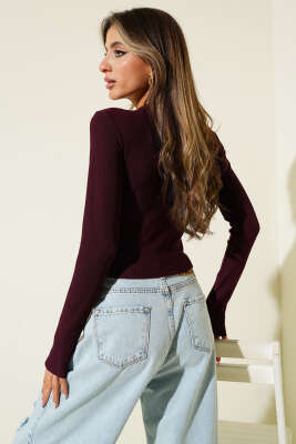 Yırtmaçlı Kaşkorse Uzun Kol Bluz Mürdüm - Yılın Fırsatı