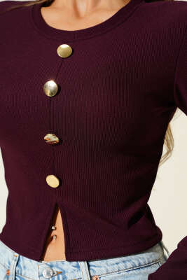 Yırtmaçlı Kaşkorse Uzun Kol Bluz Mürdüm - Yılın Fırsatı