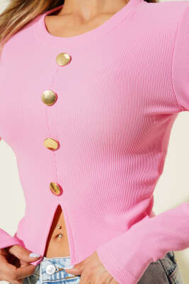 Yırtmaçlı Kaşkorse Uzun Kol Bluz Pembe - Kadın Giyim Modelleri