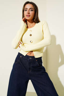 Yırtmaçlı Kaşkorse Uzun Kol Bluz Sarı - Yılın Fırsatı