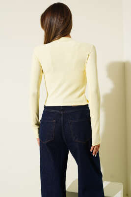 Yırtmaçlı Kaşkorse Uzun Kol Bluz Sarı - Yılın Fırsatı