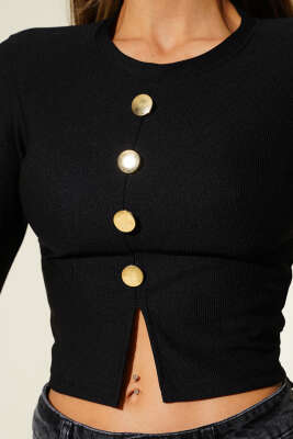 Yırtmaçlı Kaşkorse Uzun Kol Bluz Siyah - Yılın Fırsatı