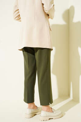 Yırtmaçlı Kemerli Pantolon Haki - Pantolon