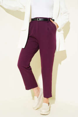 Yırtmaçlı Kemerli Pantolon Mor - Pantolon