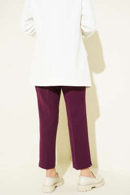 Yırtmaçlı Kemerli Pantolon Mor - Pantolon