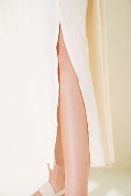 Yırtmaçlı Keten Etek Bej - Kadın Giyim Modelleri