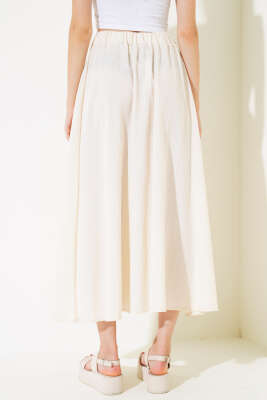 Yırtmaçlı Keten Etek Bej - Kadın Giyim Modelleri