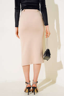 Yırtmaçlı Midi Etek Camel - Kadın Giyim Modelleri