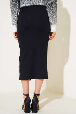 Yırtmaçlı Midi Etek Siyah - Kadın Giyim Modelleri