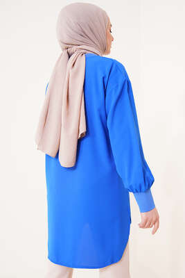 Yırtmaçlı Salaş Tunik Saks - Tunik